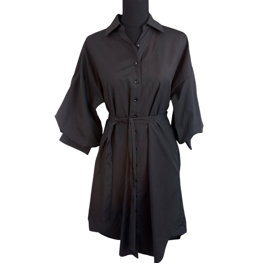 Yakira Bella Lea Dress Black Size S NWT Button Front Belted Shirt Dress